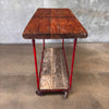 Vintage Industrial Red Metal and Wood Rolling Table