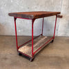Vintage Industrial Red Metal and Wood Rolling Table