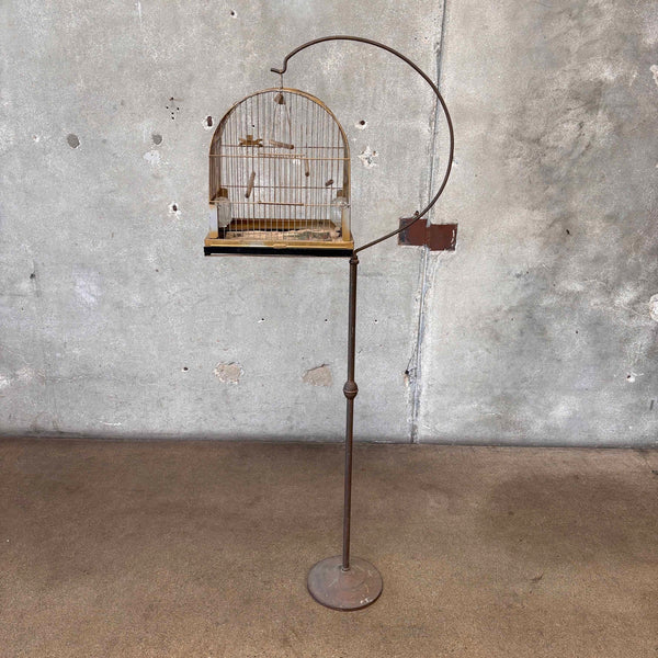 1920s French Brass Birdcage and Brass Hook Stand