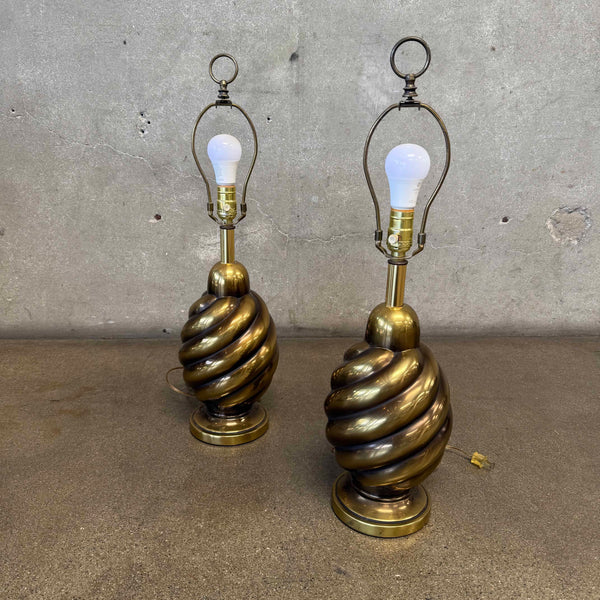 Pair of 1970s Westwood Industries Solid Brass Swirl Lamps