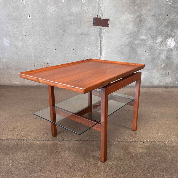 Vintage Jens Risom Walnut & Glass Side Table