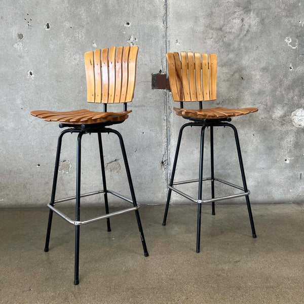 Pair of Arthur Umanoff Style Wood & Metal Barstools