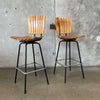 Pair of Arthur Umanoff Style Wood & Metal Barstools