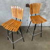 Pair of Arthur Umanoff Style Wood & Metal Barstools