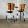 Pair of Arthur Umanoff Style Wood & Metal Barstools