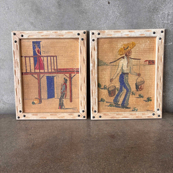 Pair of Mexican Crackle Painting - Style of A. Ruelle