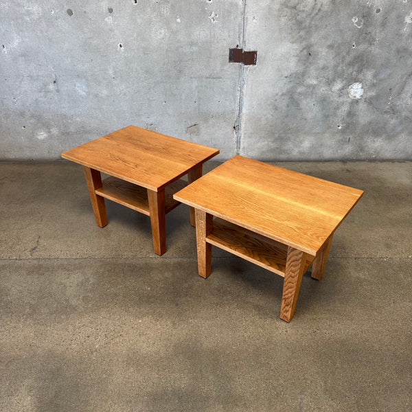 Handmade Solid Oak Side Tables, Circa 1940