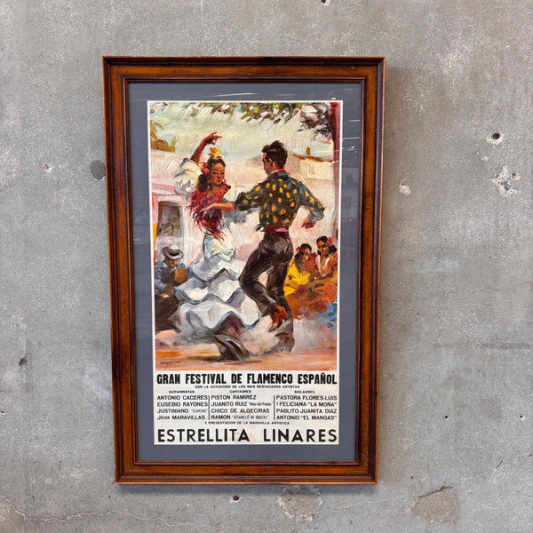 Original Mid Century Flamingo Advertisement w/ Oak Frame