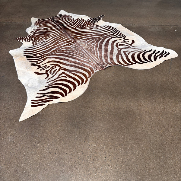 Painted Cow Hide Rug, Made In Brazil - Faux Zebra