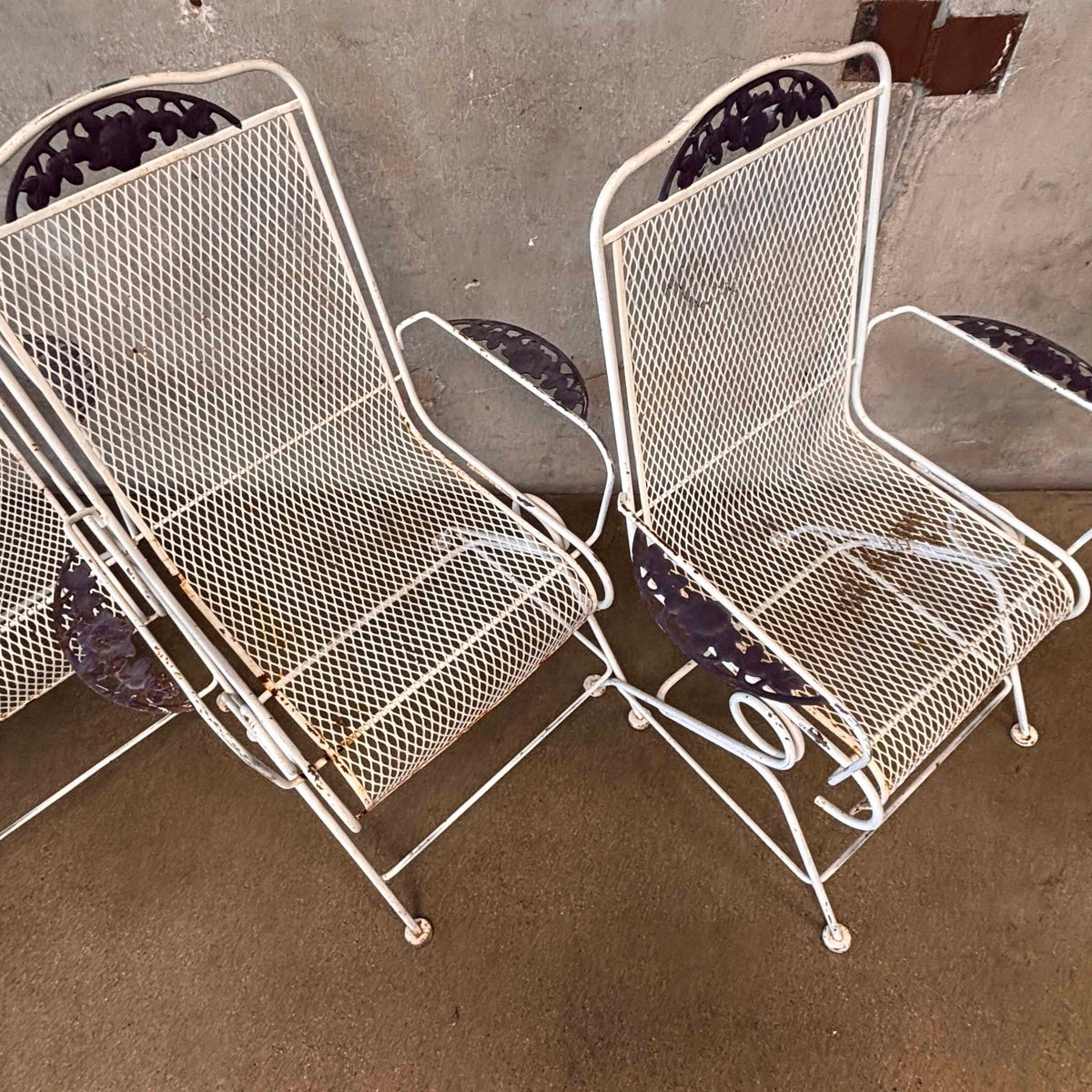 Set of Four Post Modern Iron & Steel Pocking Patio Chairs