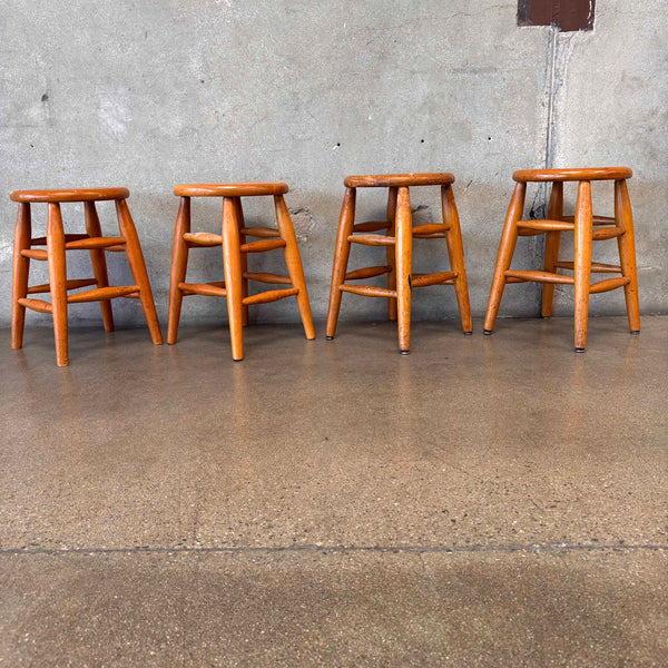 Set of Four 1950's Shop Wood Stools - Long Beach District