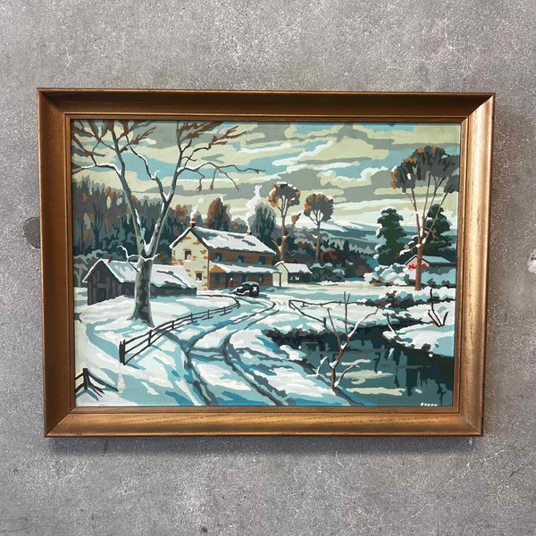 Vintage Paint By Numbers Snowy Scene Painting