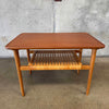 Mid Century Anton Kildeberg Mobler Teak, Oak, & Cane Side Table