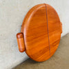 Mid Century Danish Teak Tri-Fold Round Wall Mirror By Pedersen & Hansen