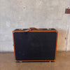 Vintage Leather & Canvas Suitcase on Casters With Strap