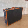 Vintage Leather & Canvas Suitcase on Casters With Strap