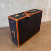 Vintage Leather & Canvas Suitcase on Casters With Strap