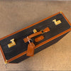 Vintage Leather & Canvas Suitcase on Casters With Strap