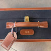 Vintage Leather & Canvas Suitcase on Casters With Strap