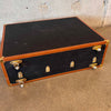 Vintage Leather & Canvas Suitcase on Casters With Strap