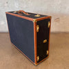 Vintage Leather & Canvas Suitcase on Casters With Strap