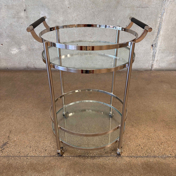 Mid Century Modern Round Chrome & Glass Bar Cart