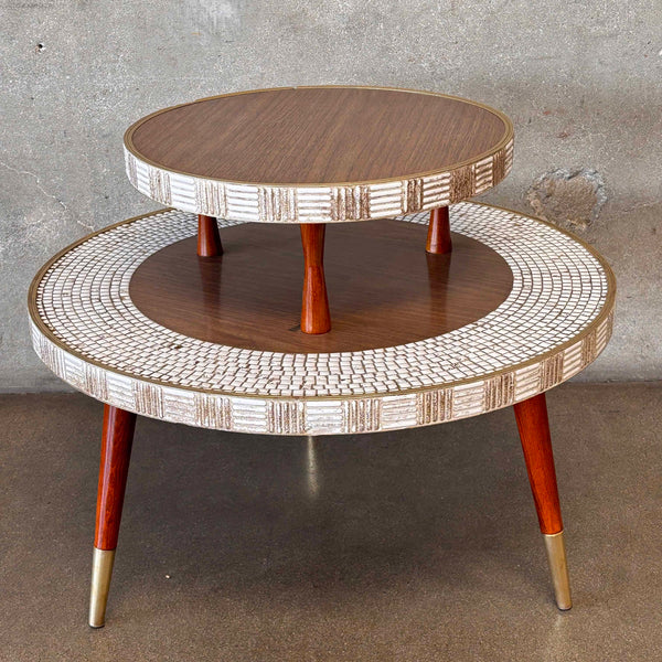 Vintage 1960s Two Tier Mosaic Tile Round Side / Coffee Table