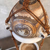 MCM Early 70's Signed Ceramic Pendant Lamp & Planter In Macrame