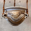 MCM Early 70's Signed Ceramic Pendant Lamp & Planter In Macrame