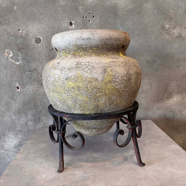 Hillside Pottery Concrete Planter Hanging Pot In Iron Stand