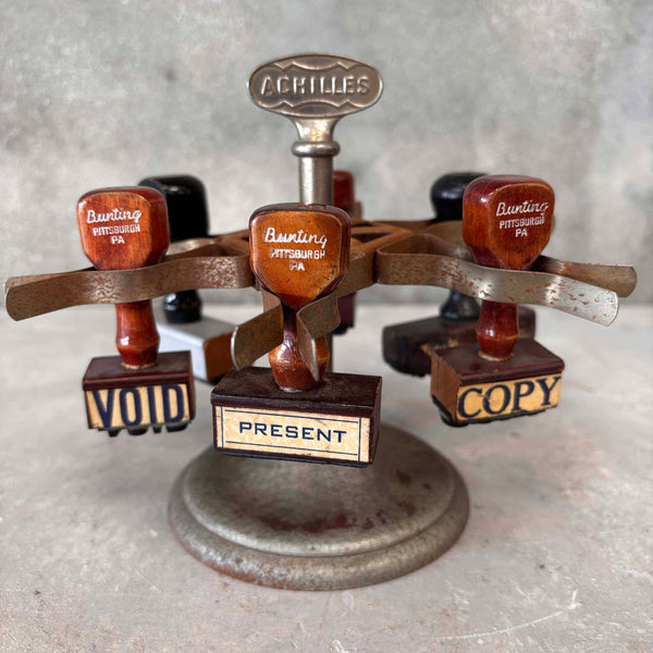 Vintage Archilles Rubberstamp Carousel 6 Stamp Holder w/ Stamps