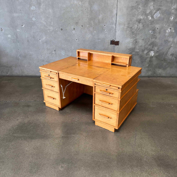 1950s Architects Desk With Hidden Flat File Drawer w/ Key