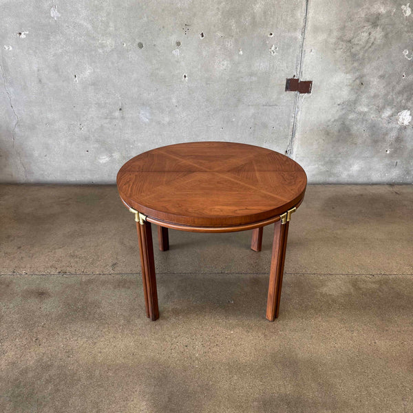 Mid Century Modern Brass & Walnut Inlay Round Dining Table