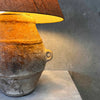 Archaic Water Jar Vintage Stoneware Lamp with Original Shade