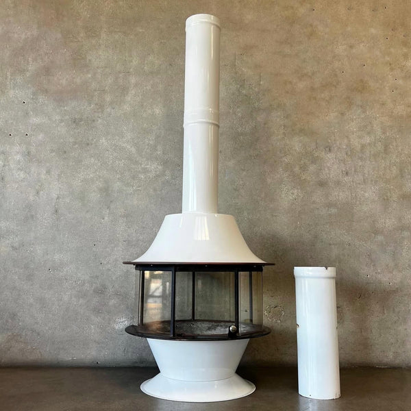 Vintage Mid Century Modern White Porcelain Enamel Finish Fireplace