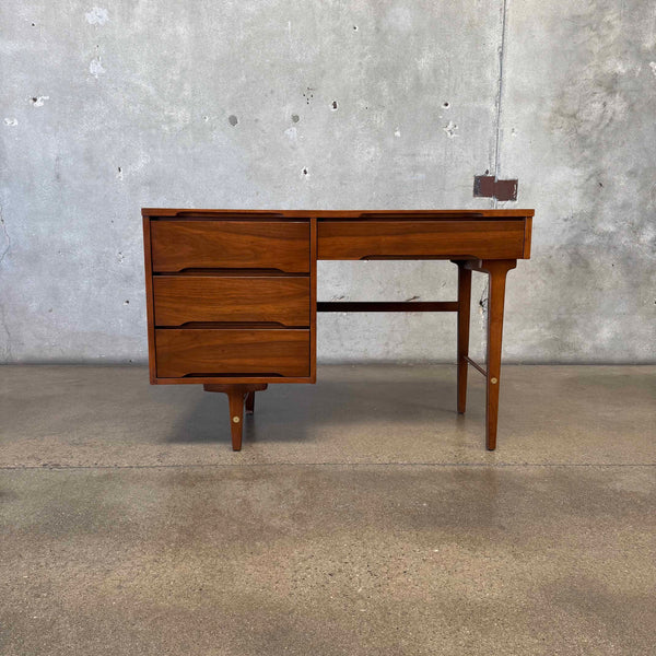 Mid Century Modern Walnut & Brass Desk by Stanley Furniture