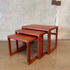 Solid Teak Vintage Danish Hand Sculpted Nesting Tables Set of 3