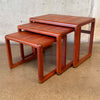 Solid Teak Vintage Danish Hand Sculpted Nesting Tables Set of 3