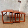 Solid Teak Vintage Danish Hand Sculpted Nesting Tables Set of 3