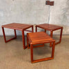 Solid Teak Vintage Danish Hand Sculpted Nesting Tables Set of 3
