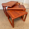 Solid Teak Vintage Danish Hand Sculpted Nesting Tables Set of 3