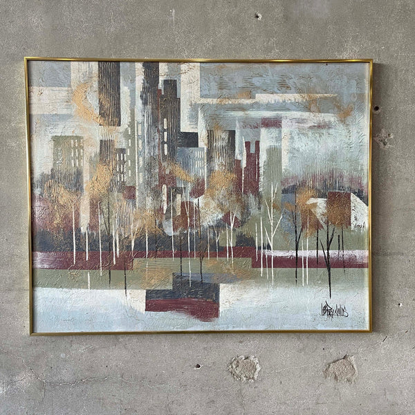 Mid Century Modern Framed Cityscape Painting by LEE REYNOLDS for Vanguard