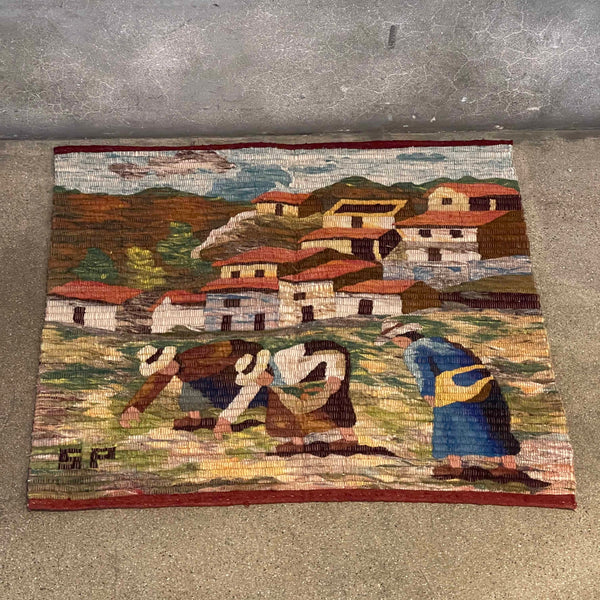 Vintage Handwoven Peruvian Folk Art Wool Tapestry
