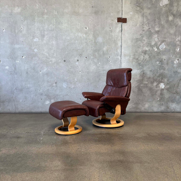 Ekornes Leather Lounge Chair & Ottoman