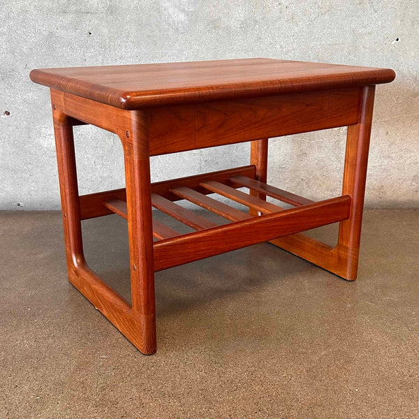 Solid Sculpted Danish Teak End Table by Drylund with Drawer