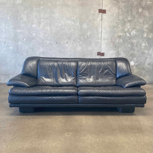 Mid Century Modern Italian Black Leather Couch/Sofa