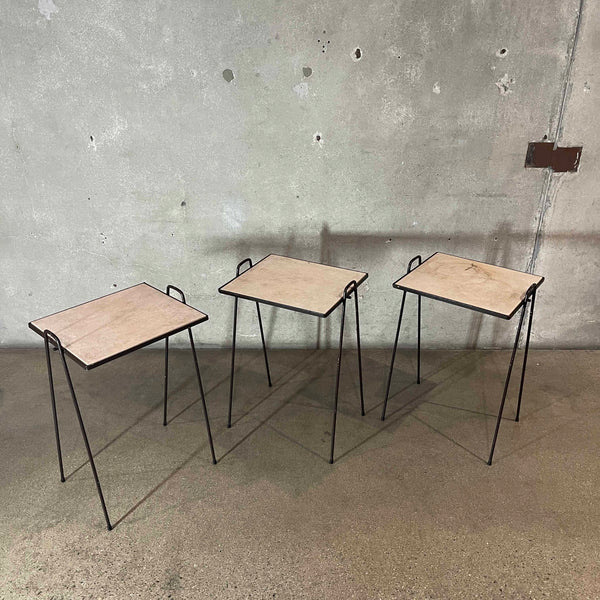 Mid Century Modern Wrought Iron Terrazzo Tile Stackable Table Set