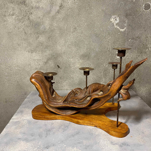 1950s Driftwood Candle Holder By Calartware Of California