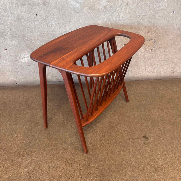 Vintage Mid Century Modern Walnut End Table w/ Magazine Rack by Arthur Umanoff