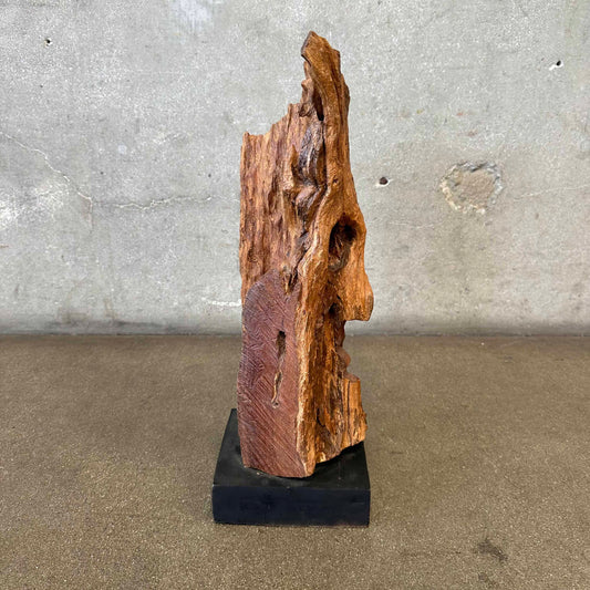 Organic Design Wood Carved Face From Live Edge Wood Fragment Signed Folk Art
